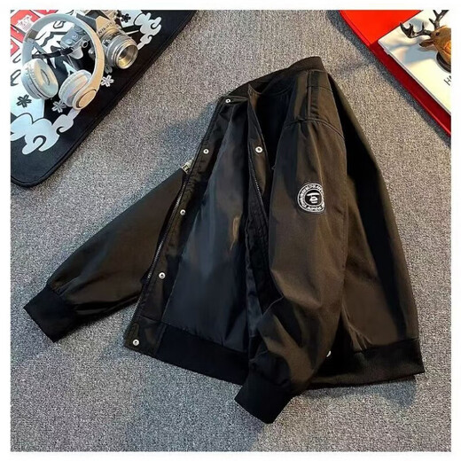 Bomber Jacket Men's Spring and Autumn Jacket Men's American Baseball Uniform Functional Style Ins Trend Top Autumn AKX WW273-Black-High Quality XL 130-145Jin Jin is equal to 0.5 kg