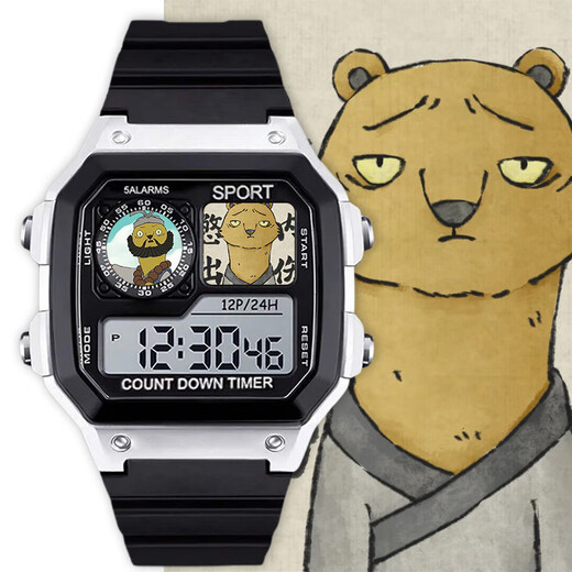 Die kleine Monsterfigur um das Tierkreiszeichen des Tierkreiszeichens des Schweins Dämon -Kröte Elektronische Uhr Electronic Watch Student Was Waterfood Männer und Frauen geben Geschenke [Mode Silber Schwarz] D15689 Elektronische Uhr [importierte Bewegung + Super Long Standby] Geschenkbox