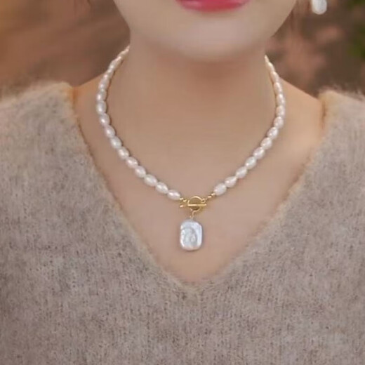 KZD Old Phoenix 999 Baroque Pendant Pearl Silver OT Buckle Necklace Women's Light Luxury Niche 2024 New Fashion Women Baroque Pearl Gold OT Buckle Necklace