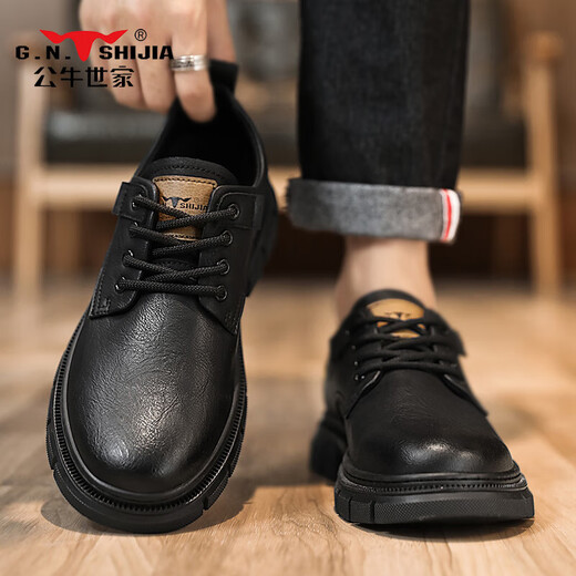 Bull Family Business Formal Leather Shoes Men's Shoes Autumn and Winter 2025 New Shoes Men's Casual Men's Genuine Leather Martin Boots Men's Black Four Seasons Shoes GN123101753 41 (Standard Sports Code)