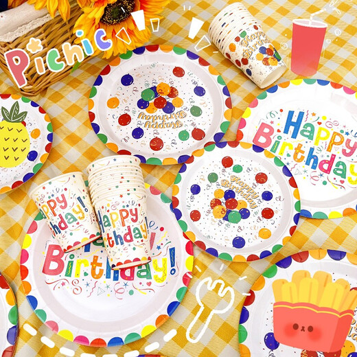 Jingxianju Disposable Dinner Plate Children's Birthday Tableware Birthday Scene Layout Plate Party Set Party Cartoon Plate (7-inch Dinner Plate + 9-inch Dinner Plate + Paper Cup) 10 pcs each