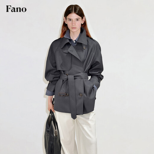 Fano studios Fan Luo Fano urban modern light drape classic raglan sleeve double breasted short windbreaker jacket for women 2026 spring floral gray ready stock M