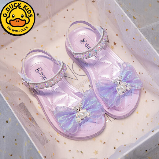 G.duck little yellow duck girls princess sandals 2025 summer new soft-soled crystal shoes girls non-slip children's shoes children's fashion 2723 purple 34 shoe inner length about 21.3cm