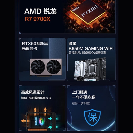 MSI Family Bucket Dark Knight AMD Ryzen R7 9700X/RTX5060Ti 16G/32G/1T E-sports game designer desktop computer host complete machine national subsidy