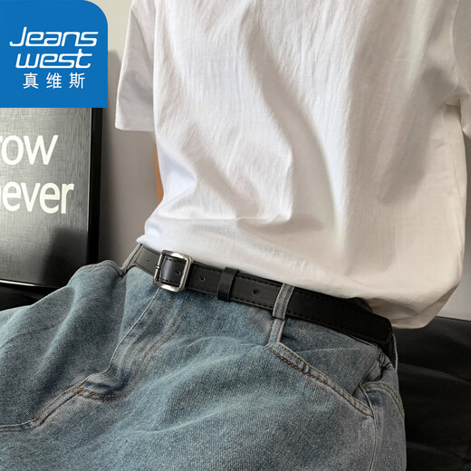 Jeanswest simple style square buckle belt unisex wide belt female Chic student Korean fashion ins belt versatile black