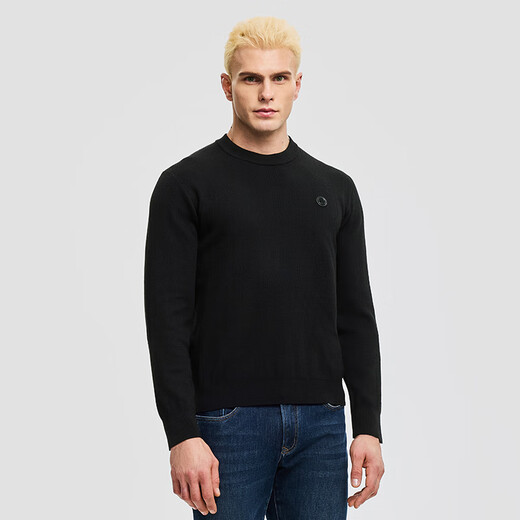 Septwolves Shopping Mall Same Style Men's Pullover Cardigan Round Neck Men's Commuting Versatile Warm Thick Sweater 001 (Black) 5XL 195/108A