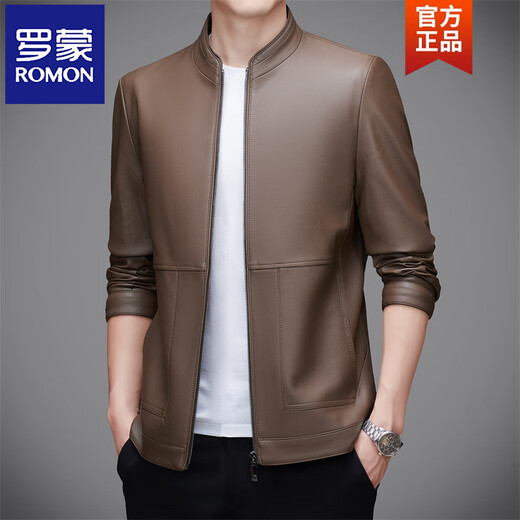 ROMON high-end Haining leather jacket men's suit collar jacket casual jacket men's suit top spring and autumn new style black M 170