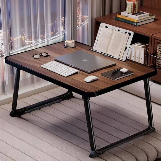 Jingcai computer table bed table study table desk folding table ZJ07 walnut color 70*50cm card slot + cup holder