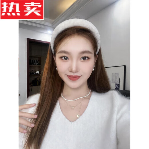 SNQP white plush hairpins, hair bundles, summer women's hair hoops, 2024 new Internet celebrity hair headbands, high cranial trend, goddess beige hair hoops, high cranium, no head jamming