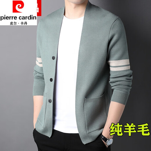 皮尔卡丹（pierre cardin）男士羊毛针织开衫外套春秋季新款韩版中青年休闲百搭外穿毛衣上衣 四粒扣 灰色 175