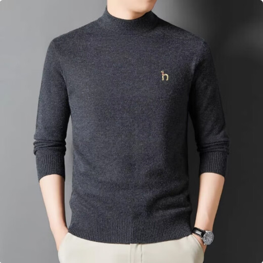 Mr.hippies high-end brand autumn and winter new half turtleneck solid color cashmere sweater men's casual knitted sweater thick base layer half turtleneck black XL (recommended 130-150Jin Jin equals 0.5kg)