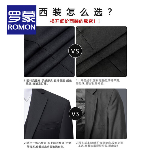 ROMON high-end customized suit suit men's slim coat groom wedding dress business formal casual small suit for men black two-button suit + pants + shirt + vest + gifts 2XL