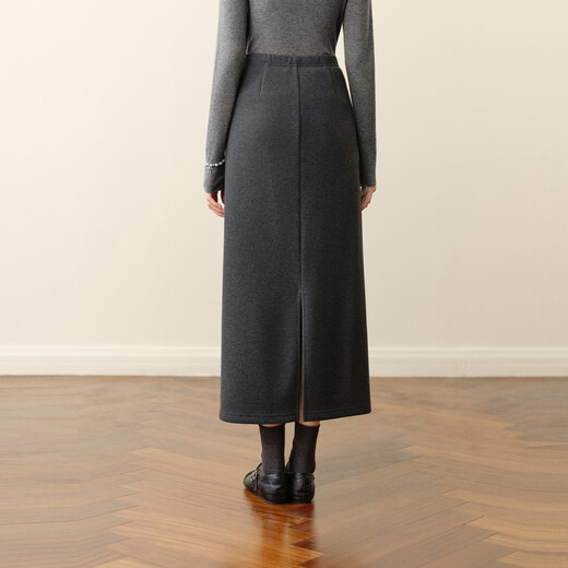 SEIFINI Meng Ziyi endorses glutinous rice straight skirt 2025 autumn and winter new style elastic waist comfortable and slim wool mid-length skirt smoke M