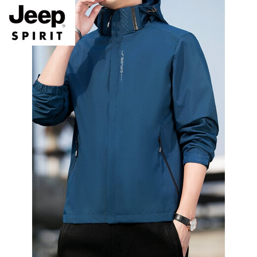JEEP SPIRIT New Sports Jacket Hooded Jacket Men's Outdoor Mountaineering Windproof Waterproof and Antifouling Couple Top 681 Dark Blue 3XL