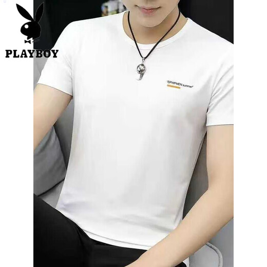 Camiseta de manga corta de seda de narración redonda de playboy