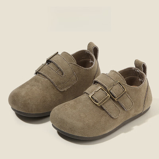 G.duck Little Yellow Duck Children's Birkenstock Shoes Spring and Autumn New Girls Small Leather Shoes Retro Boys Peas Shoes Soft Bottom Baby Children's Shoes Brown 21 Shoe Inner Length About 14cm