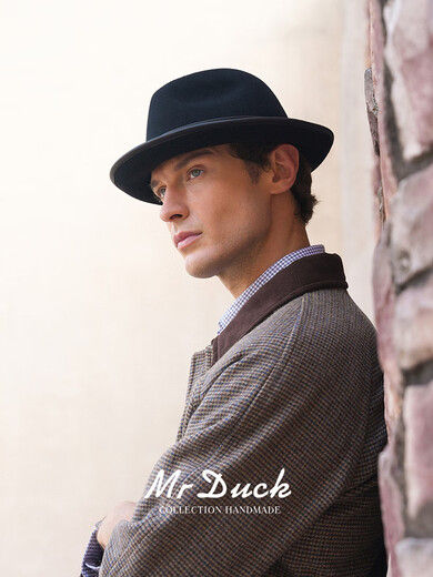 Mr DUCKMr DUCK25 Winter Australian Superfine Wool Top Hat Men's Foldable British Jazz Hat Sheepskin Hatband Meteorite Black 100 Wool XL Suitable for Head Sizes Over 60, Head Size Shot