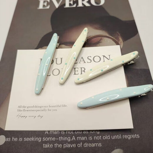 CHANSUNRUN Korean style blue and white polka dot cream hairpin dripping oil duckbill side clip fashion bangs clip hairpin headdress blue and white polka dot hairpin blue 2 + white 2 4 pcs