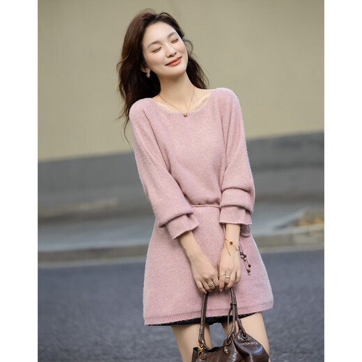 Demana sheep wool autumn style one-line neck sweater adjustable acrylic bead belt sweater top