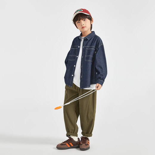 Duojia is soft and comfortable | Boys' washed denim shirt spring and autumn children's versatile casual retro loose thin coat navy blue 140