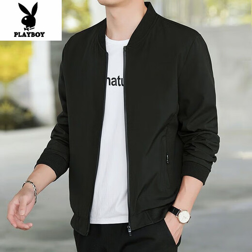 Playboy (PLAYBOY) Jacket Men's Jacket Autumn Thick and Optional Large Size Casual Men's Tops New Young and Middle-aged Men's Clothing 2090-Khaki Velvet Thickened Black Velvet XL 110-130Jin Jin is equal to 0.5 kg