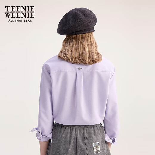 Teenie Weenie [Same Model for Zhao Lusi] Bear Women's Clothing Shirt 2025 Autumn New Simple Fashion Long Sleeve Shirt Purple S