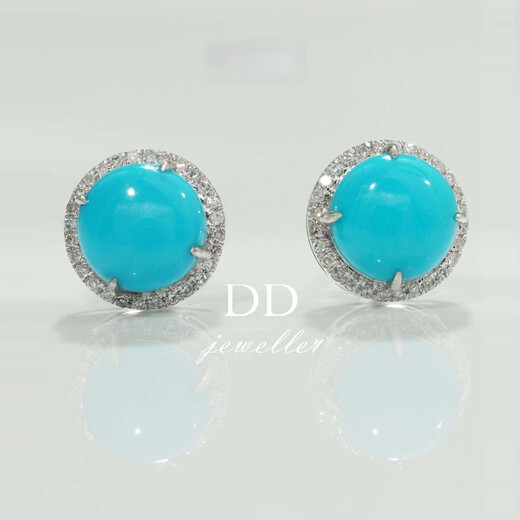 Yiqi 2025 new 18k white sleeping beauty turquoise high porcelain high blue earrings pendant ring set 18k white pine ring ring number 14