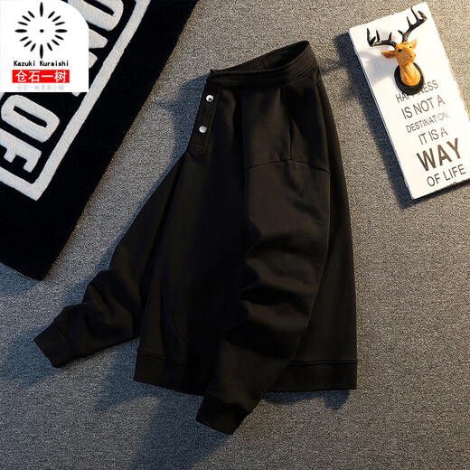 Kuraishi Kazuki Kuraishi Kazuki American retro loose heavy bottoming long-sleeved sweatshirt men's autumn and winter high-end Henley shirt top Army Green XL