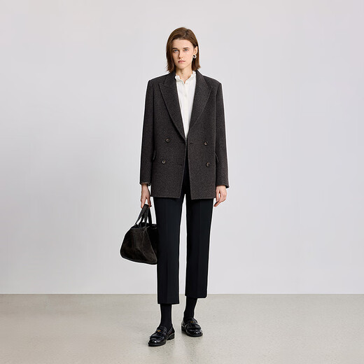 LILY2025 new winter style wool, mulberry and silk blended old money style silhouette temperament commuting woolen suit jacket for women 734 rock brown M
