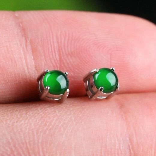 XIANGZHENFU JEWELRY 925 silver inlaid jade cabochon earrings full of green jade earrings ice jade earrings for girlfriends and elders