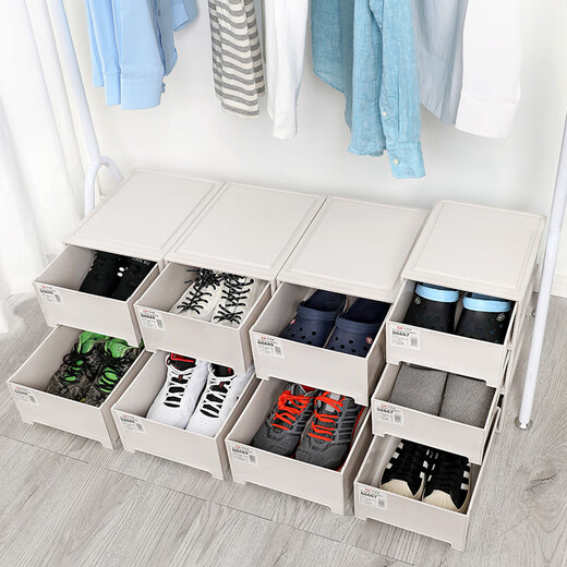 Kezitu thickened shoe box storage box solid color drawer-type dust-proof shoe plastic shoe box shoe cabinet simple shoe rack without assembly 1 pack 24.5x30.6x13.1cm