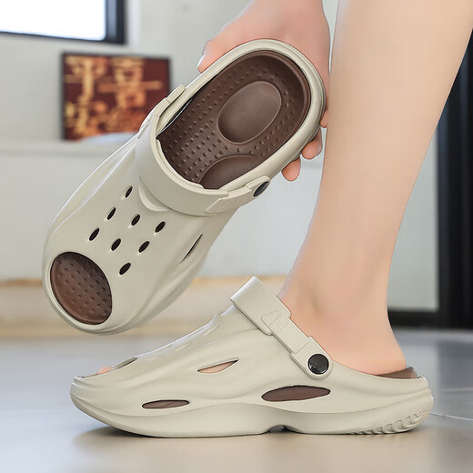 Été masculin 2025 Nouvelle sensation anti-odor et puant sans glissement à l'extérieur, portant des demi-glisseurs, des sandales de plage de conduite épaisse, Black Orange 42 (42-43)
