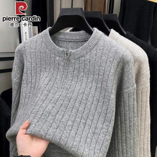 Pierre Cardin 2025 Autumn and Winter New Half-Zip Sweater Men's Loose American Style Henley Neck Textured Sweater Black M