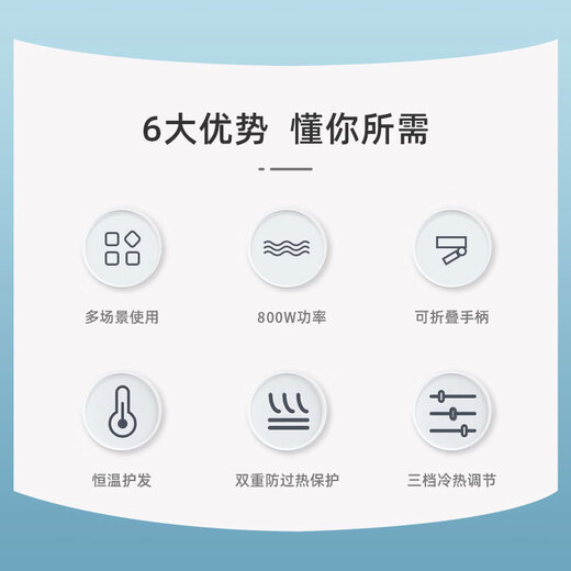 飞科电吹风机家用速干便携学生宿舍酒店商用低噪音冷热风大功率吹风筒护发健康柔风吹风机6296/6232 学生宿舍专用800W电吹风【博锐1608】