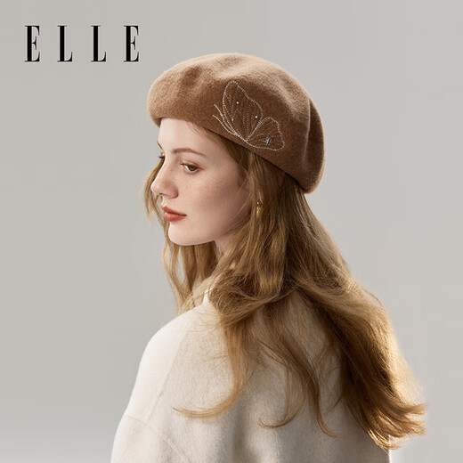 ELLE 100% sheep wool beret women's autumn and winter fashion versatile butterfly embroidered bud painter's hat that makes your face smaller
