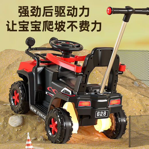 New children's electric car four-wheel remote control car charging trolley 0-3 years old children's toy car men and women can sit on upgraded yellow dual drive + remote control + push rod self-driving leather seat