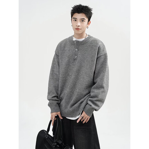 Fitting room Henry collar sweater men's autumn American cleanfit sweater jacket retro long-sleeved inner sweater light gray XL recommended 135-150Jin Jin equals 0.5 kg