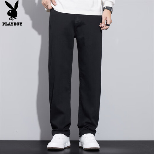 Playboy (PLAYBOY) Jeans Men's Spring and Summer Casual Pants Men's Loose Straight Men's Fashion Trendy Trousers Black XL
