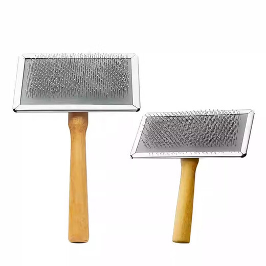 Solid wood handle pet needle comb for cats and dogs, knot-opening, fine-toothed flea comb, floating hair removal, pet brush, grooming brush, large needle comb