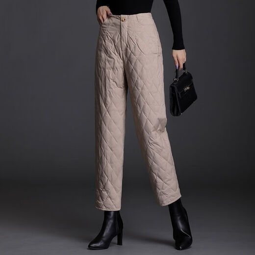 Woodpecker lightweight cotton pants for women, fashionable straight cotton pants for winter, new style, thickened, high-waisted, loose, warm and slim, black M recommended 95-105Jin Jin equals 0.5kg