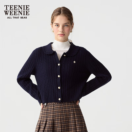Teenie Weenie Bear Women's Four Seasons Triche Trigan Cardigan 2025 AUTOMNE NOUVELLE GIRLE SENSE SENSE CONFORT Pull bleu marine S