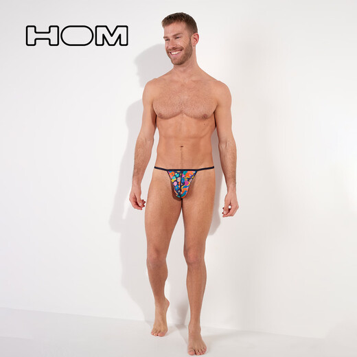 HOM men's thongs fashion printed elastic low-waisted thongs men's thin single thongs U-convex sexy color 1 piece S