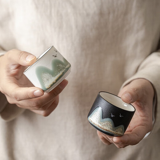 Wanjiaquan Tea Cup Souvenir Ceramic Tea Water Separation Tea Set Master Cup Men's Tea Special Corporate Employees Gift Straight Chinese Style Four-piece Set-Gift Box for Mid-Autumn Festival Gifts for Elders