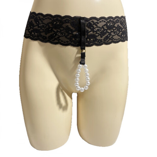 Large size men's sexy underwear, open and easy to take off, sexy lace waist, bead chain rings, exposed thong underwear, black, one size fits all (90-120Jin Jin is equal to 0.5 kg)