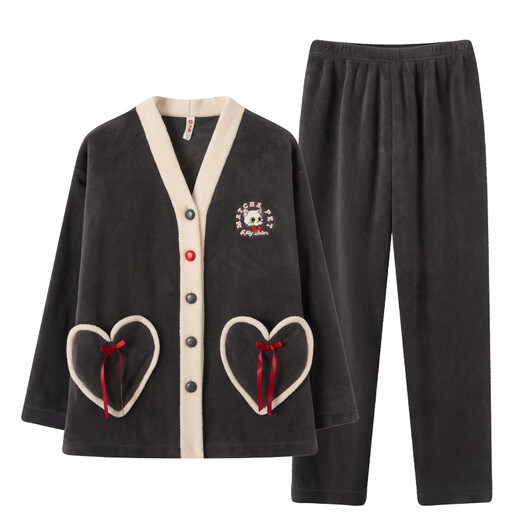 Fenton Pajamas Women's Anti-static Thickened Double-sided Velvet 25th Autumn and Winter New V-neck Cardigan Women's Warm Home Clothing Set