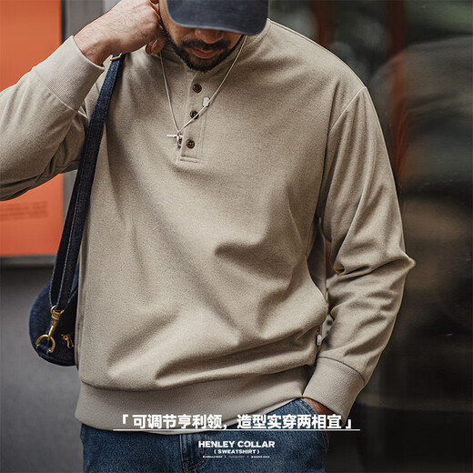 Maden workwear American casual Henry collar woolen sweatshirt gray cleanfit long-sleeved bottoming shirt men's autumn floral gray S