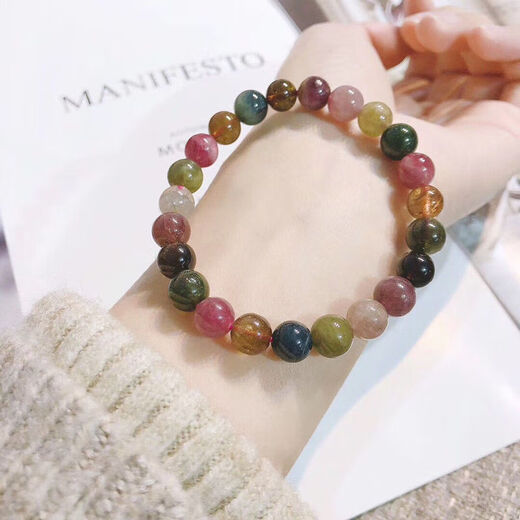Shimei Natural Tourmaline Bracelet Colorful Tourmaline Bracelet New Watermelon Tourmaline Candy Love Gift with Certificate 6mm Rainbow Tourmaline (Young Model)