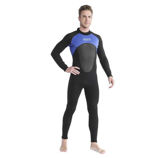 OUZO 3mm wetsuit thickened warm winter swimsuit snorkeling suit surfing suit men's long-sleeved long pants one-piece black BCM3002-B S