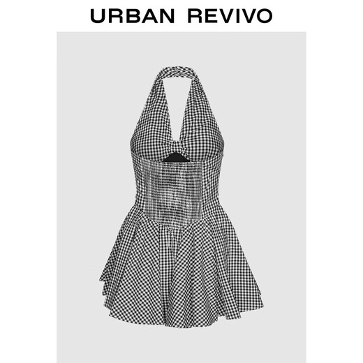 UR2025 Herbst Neue Frauen lässig gegnerisch gekuppelt Kink Halter Hals Mini-Short-Kleid UYL750122 Schwarzer Plaid xs