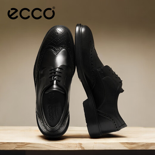 ECCO Leather Shoes Men's Derby Shoes Carved Brogue Leather Shoes Business Formal Shoes Men's Shoes Wedding Shoes Reese 622164 Black 62216401001 42